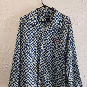 Zara Blue and Cream Geometric Shirt